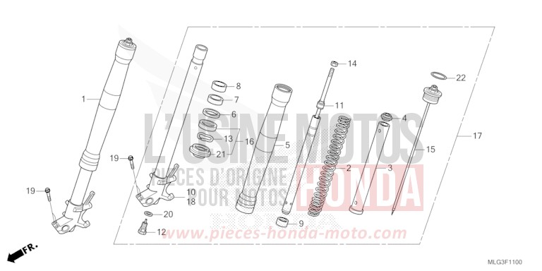 FOURCHETTE AVANT (1) de Africa Twin PEARL GLARE WHITE (NHB53H) 2022